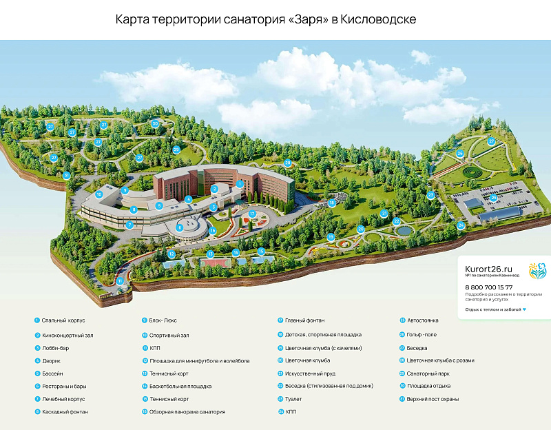 Санаторий «Заря» г. Кисловодск. Карта территории санатория
